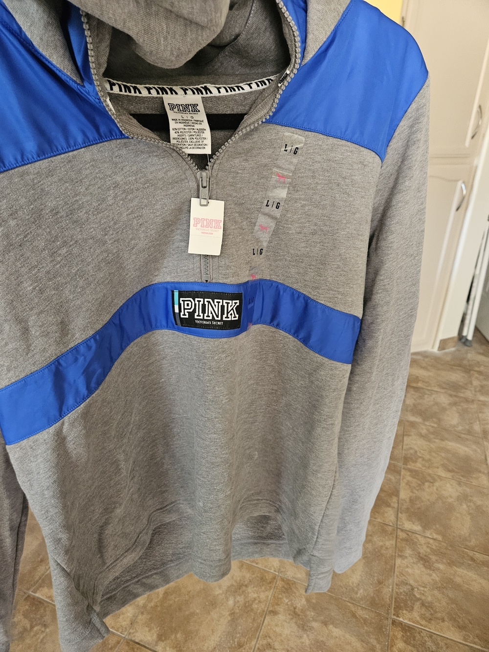 PINK Victoria's Secret by Victoria's Secret Men's Gray & Blue Half-Zip Sweater